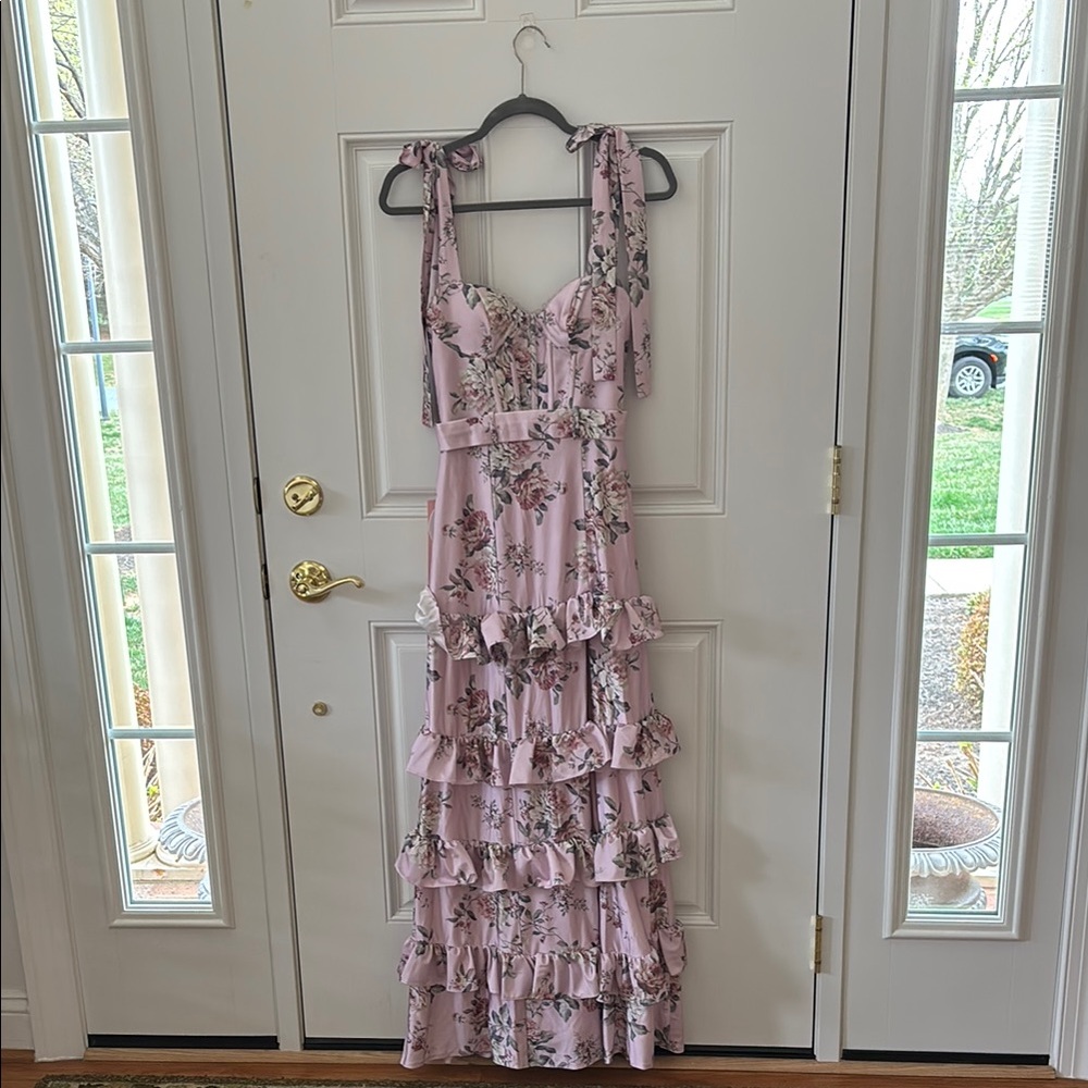 KISSPROM (NWT) - Floral Pink Ruffle Prom Dress